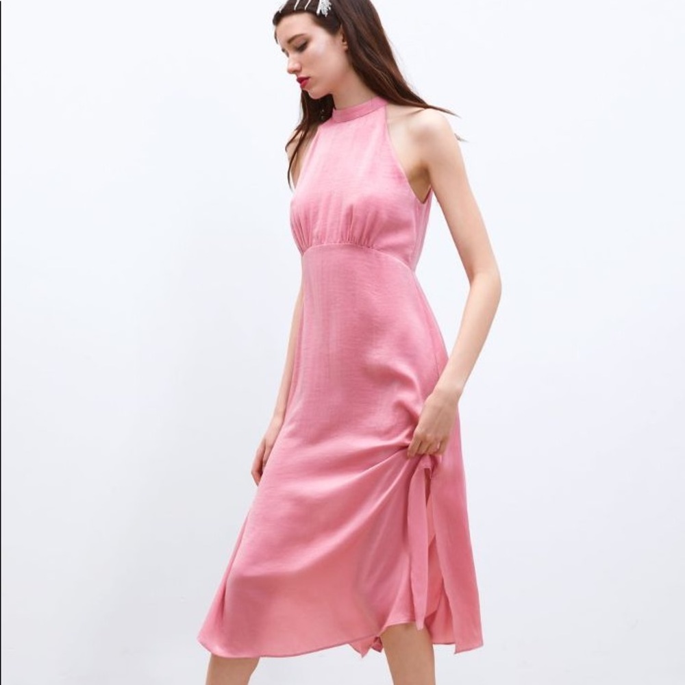Zara Pink Satin Halter Dress